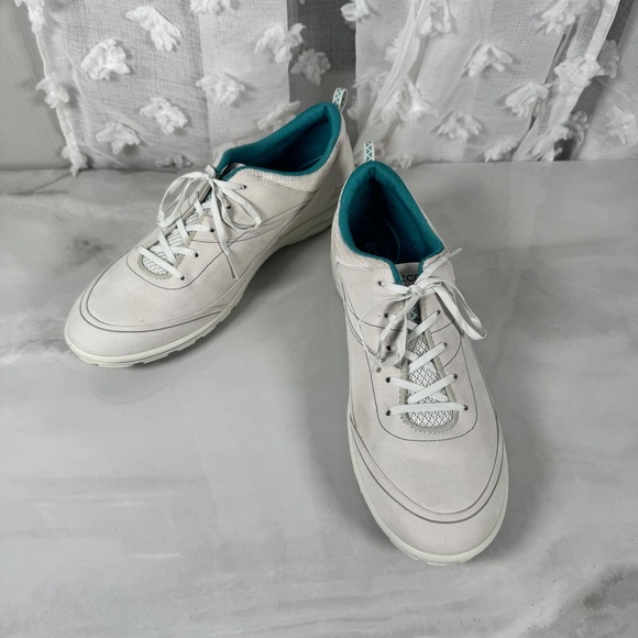 Ecco Shoes - Ecco Leather Sneakers Off-White Teal Lace Up Comfort Casual EU 42 US 11/11.5